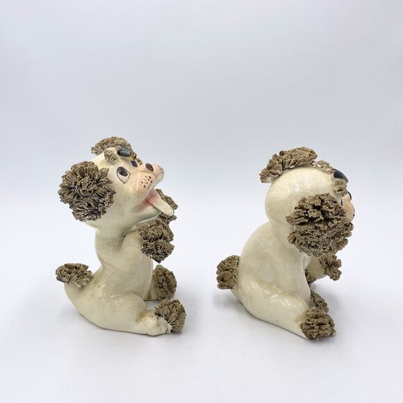 Vintage Spaghetti Ceramic Dogs Pair Mid Century Poodles Style Figurines 1950s 4” - Picture 5 of 10